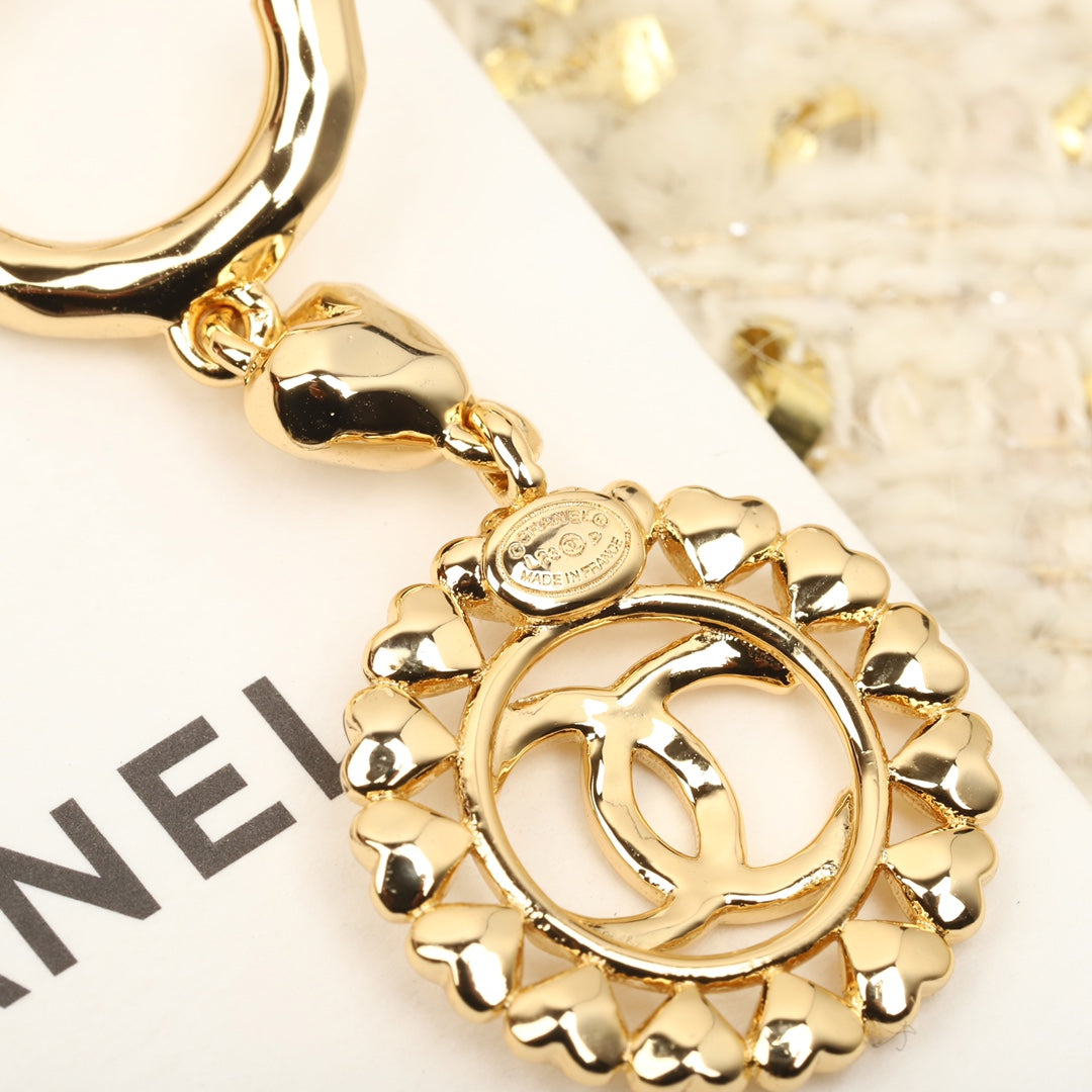 Chanel Double C Multi Heart Gold Drop Earrings