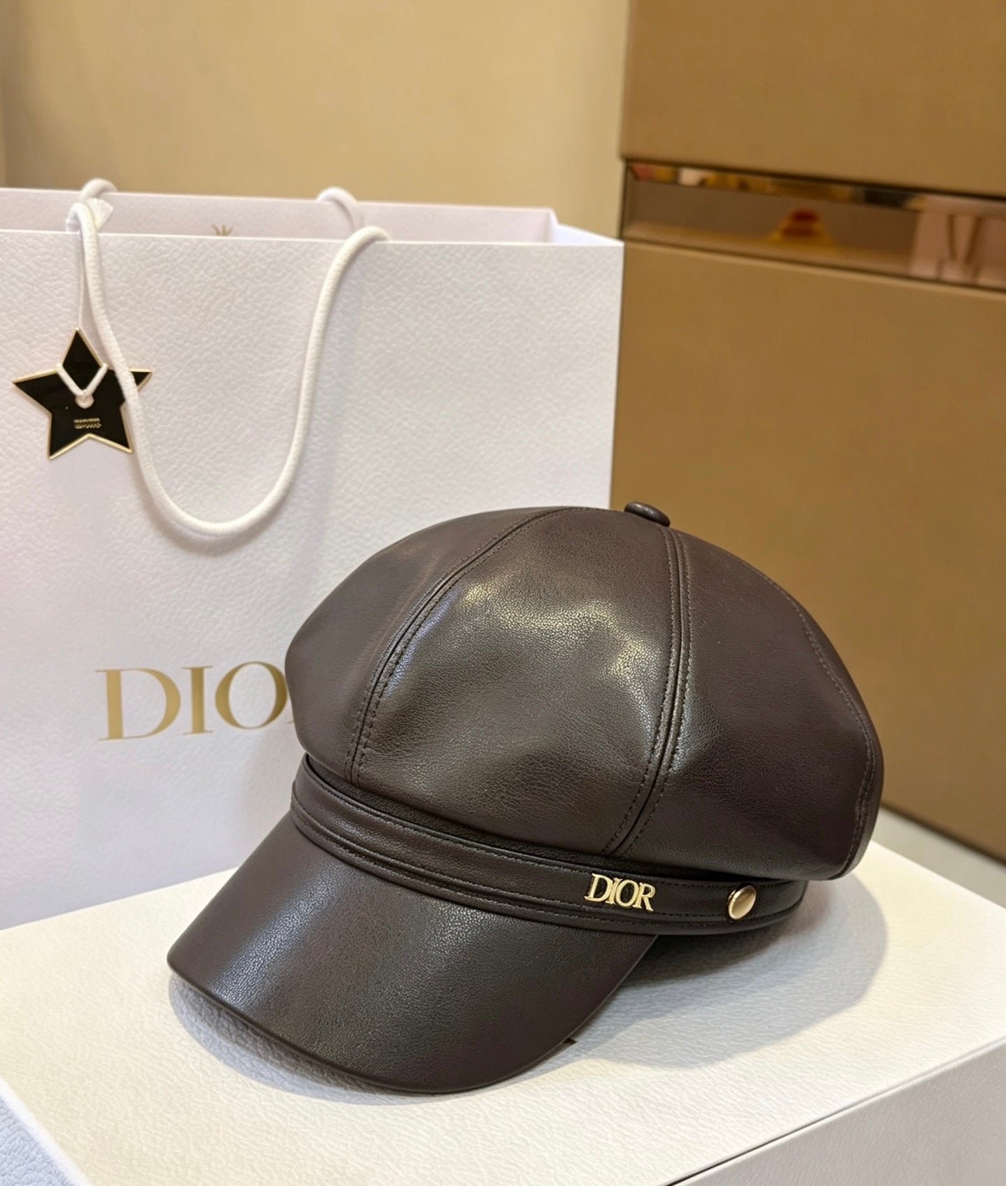 DIOR Leather Newsboy Cap