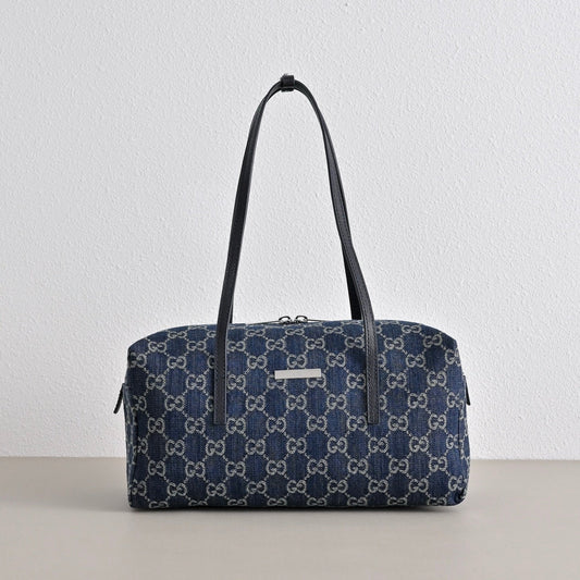 GUCCI GG Melrose Blue Denim Boston Bag