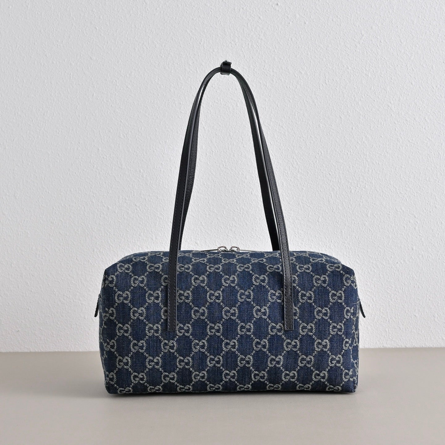 GUCCI GG Melrose Blue Denim Boston Bag